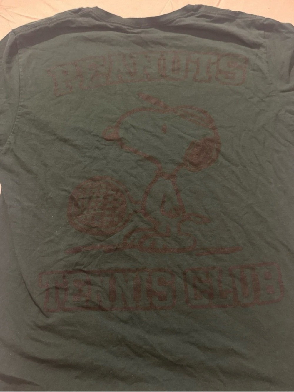 Peanuts Snoopy Tennis Club Dark Green T shirt Top US Men Size Large